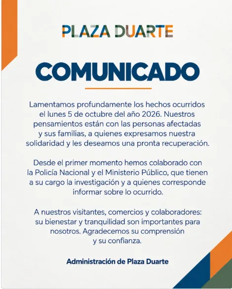 Plaza Duarte lamenta asalto y asegura que colabora con las autoridades