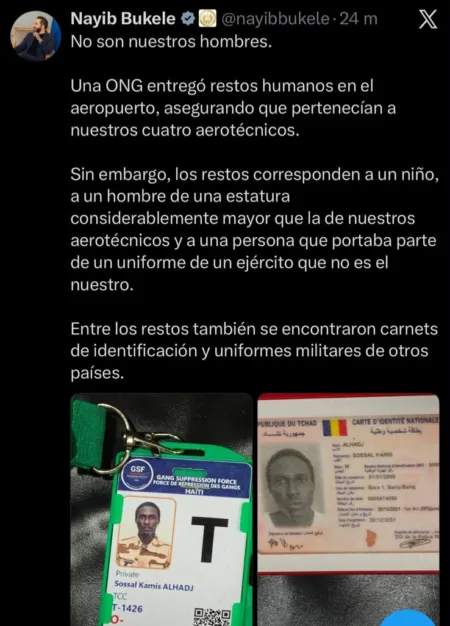 Bukele niega que restos humanos entregados en Haití pertenezcan a los cuatro militares salvadoreños desaparecidos