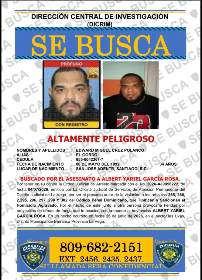 DICRIM busca a “El Gordo” por presunto asesinato de un hombre en La Vega