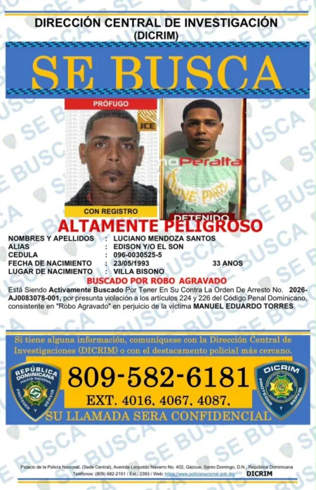 Policía busca a tres hombres por robo agravado en Santiago