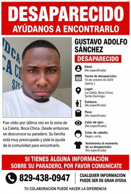 Familia busca desesperadamente a Gustavo Adolfo Sánchez, desaparecido en La Caleta, Boca Chica