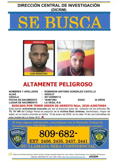 DICRIM busca a hombre acusado de presunta violación en La Vega