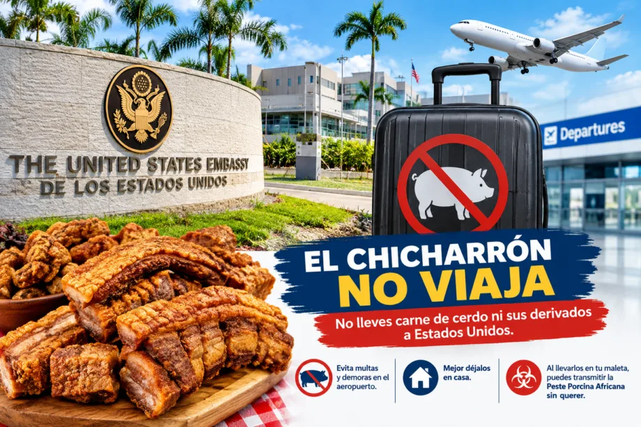 "El chicharrón no viaja": Embajada de EE. UU. alerta a pasajeros dominicanos